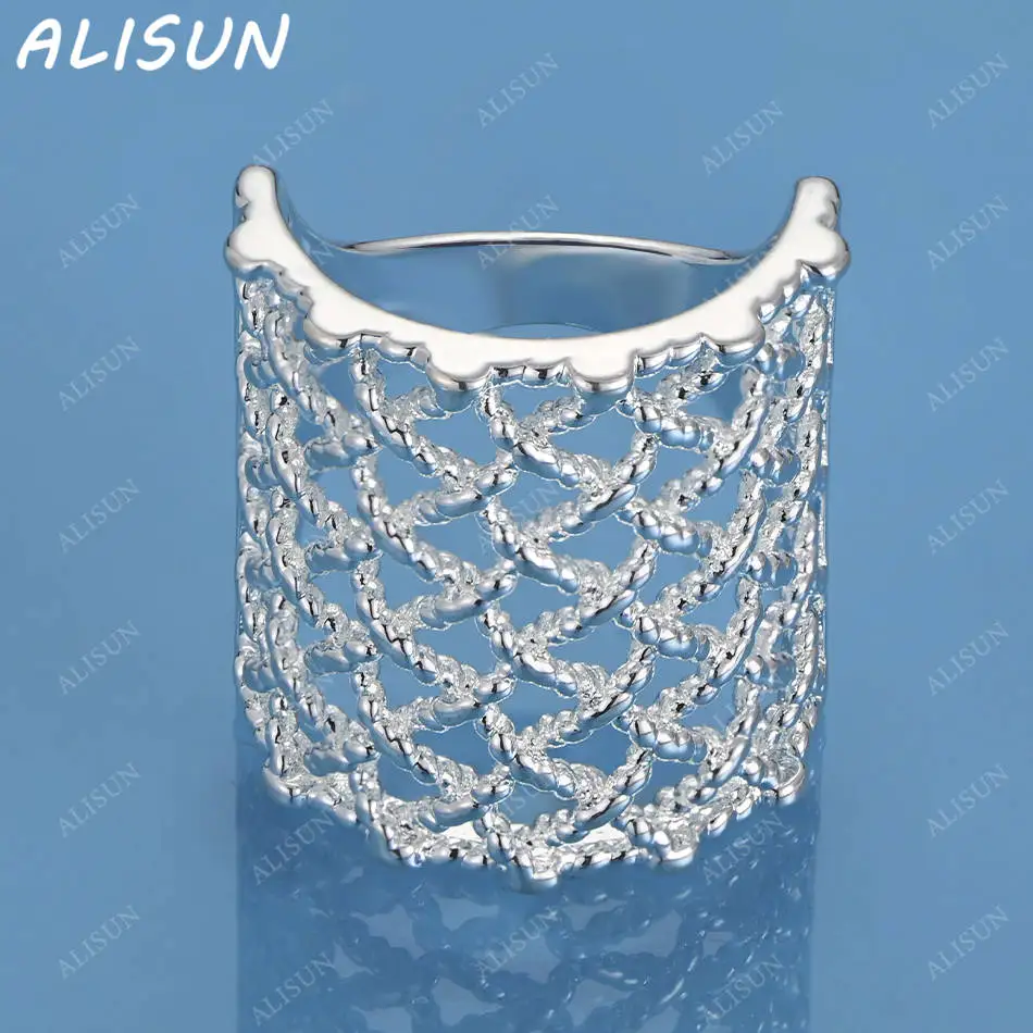 

ALISUN 925 Sterling Silver Square Braided Ring Ring For Women Fashion Jewelry Vintage Grace Charm Noble Party Birthday Gifts