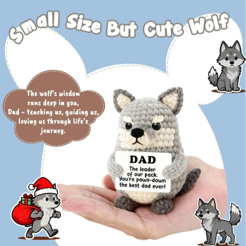 

Playful Cartoon Theme Handcrafted Crochet Plush Figure Wolf Duck Shark Toy With Inspirational Greeting Card Festival Surprise