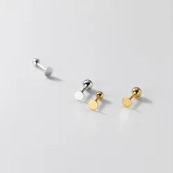 Real 925 Sterling Silver Post Ball Stud Flat Back Earrings for Women, Fashion Men Party Gift Jewelry