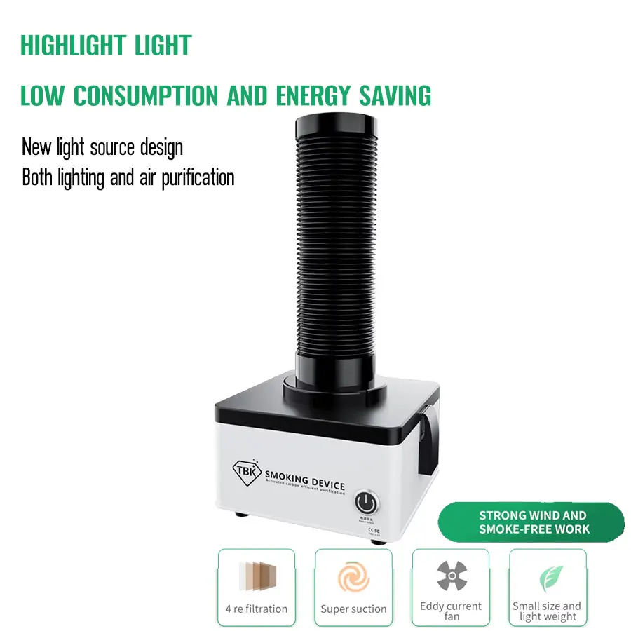 TBK 638 Filter Soldering Smoke Cleaner Smoking Dust Purifier Mini Fume Extractor With LED Light for BGA PCB Repair Tools