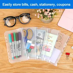 10PCS A6 Binder Pockets 6 Holes Cash Envelopes for Budgeting, Clear Zipper Folders for 6-Ring Binder, Waterproof PVC Organizer