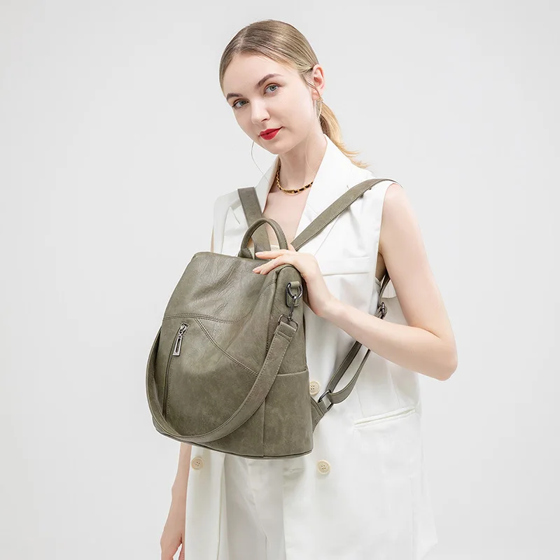 Korean Style Women's Backpack, New Versatile Soft Leather Backpack, Large Capacity Casual Anti-Theft Multi-purpose Travel Bag view 5
