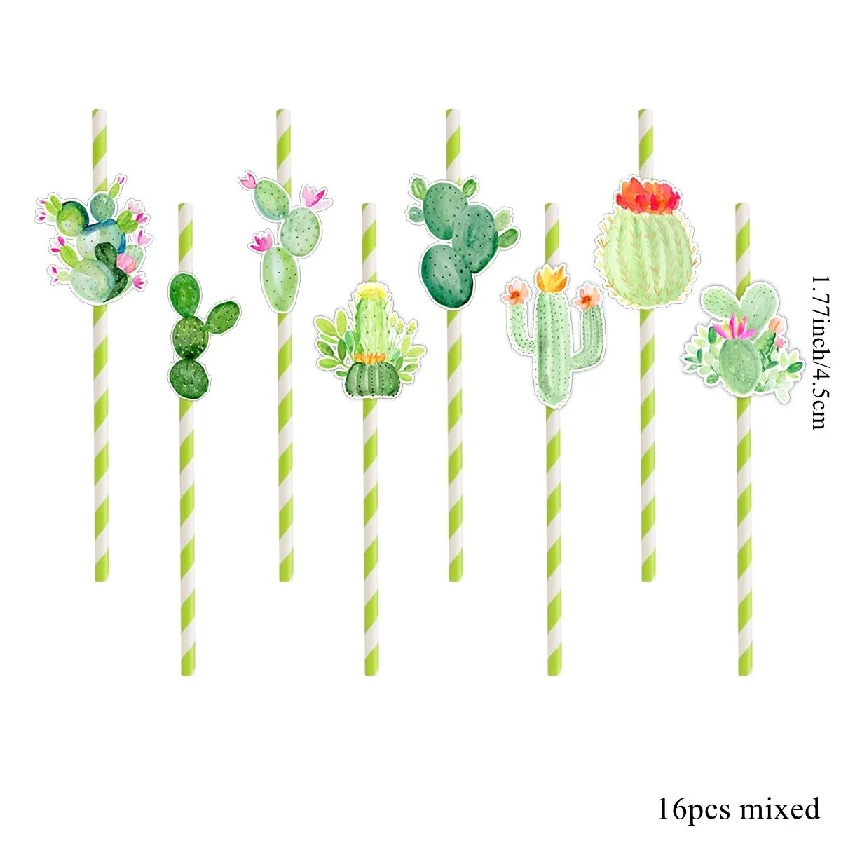 1pack Cactus Straws Multi Cactus Cupcake Toppers For Happy Birthday Decorations Summer Tropical Party Gifts Wrapping Supplies