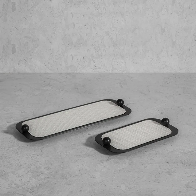 

Металлический поднос для хранения, современные минималистичные подносы для организации, домашний кожаный декоративный поднос, эстетические аксессуары для гостиной