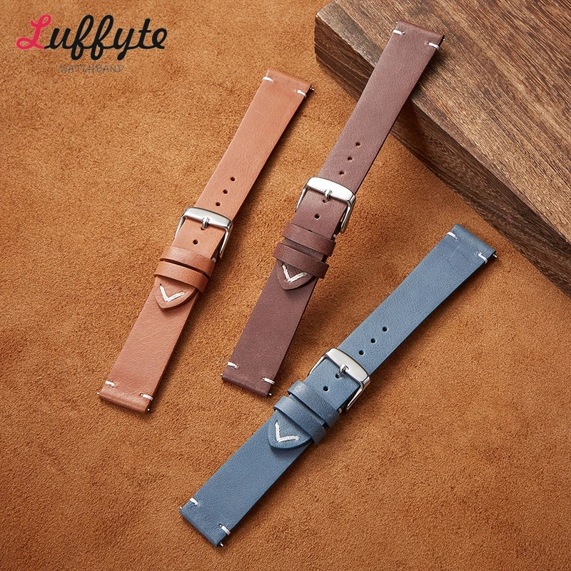 Quick Release Leather Watchbands Bracelet Black Blue Gray Brown Cowhide Watch Strap for Women Men 18mm 20mm 22mm Wrist Band