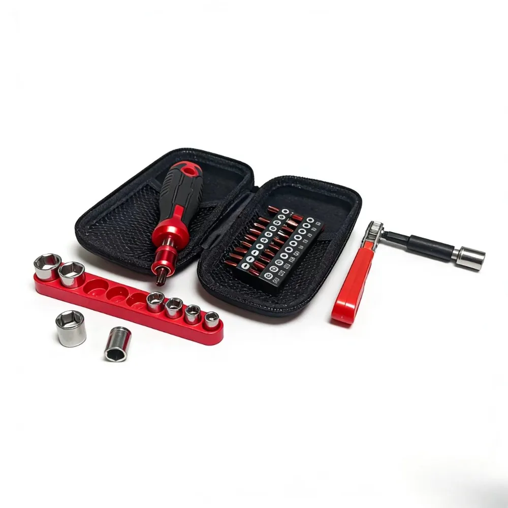 Haushalts-Reparatur-Werkzeugkasten-Set mit Kombinations-Ratschenschlüssel, Schraubendrehern, Steckschlüsseln 25mm, Multi-Modell S2-Bit-Köpfen, inklusive Werkzeugkasten – Detail 14