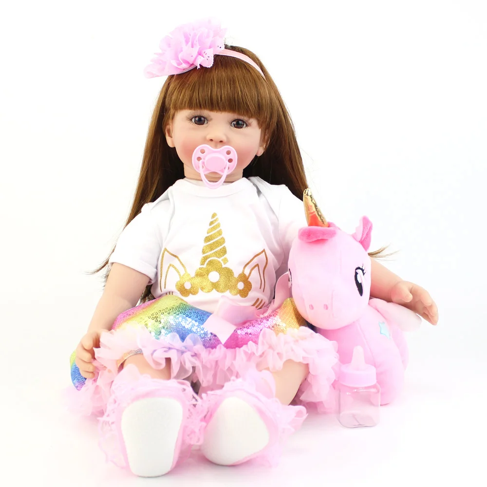 BZDOLL 60cm Lifelike Reborn Toddler Doll 24inch Alive Princess Baby with Unicorn Cloth Body Realistic Bebe Girl Birthday Gift