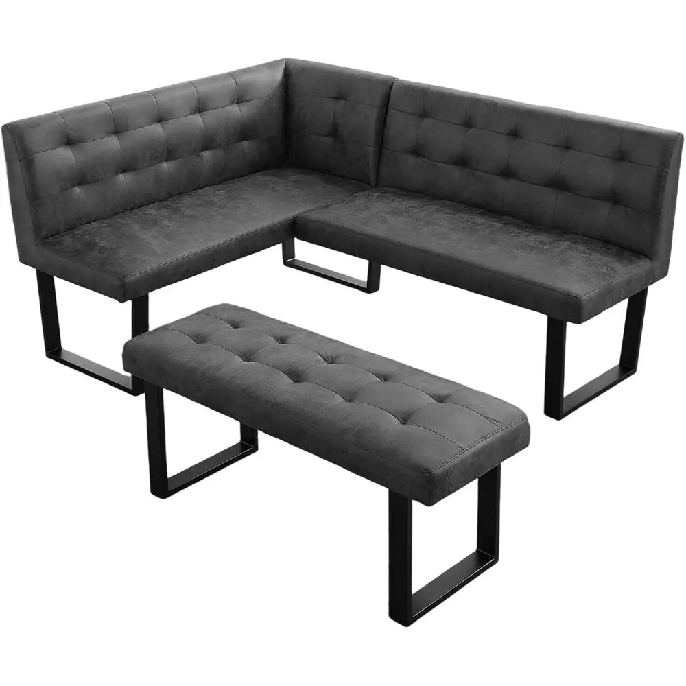 

L-Shaped Dining Bench, Vintage Fabric Upholstered Sofa with Metal Legs, Suitable for Kitchen Nook and Dining Spaces (Right Seat)