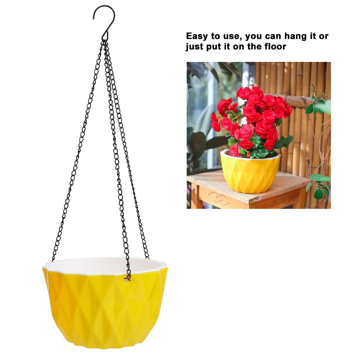 

Hanging Basket Flower Pot Self Watering Plastic Resin Planter Yellow Home Decor Indoor Plants Garden Accessories Breathing