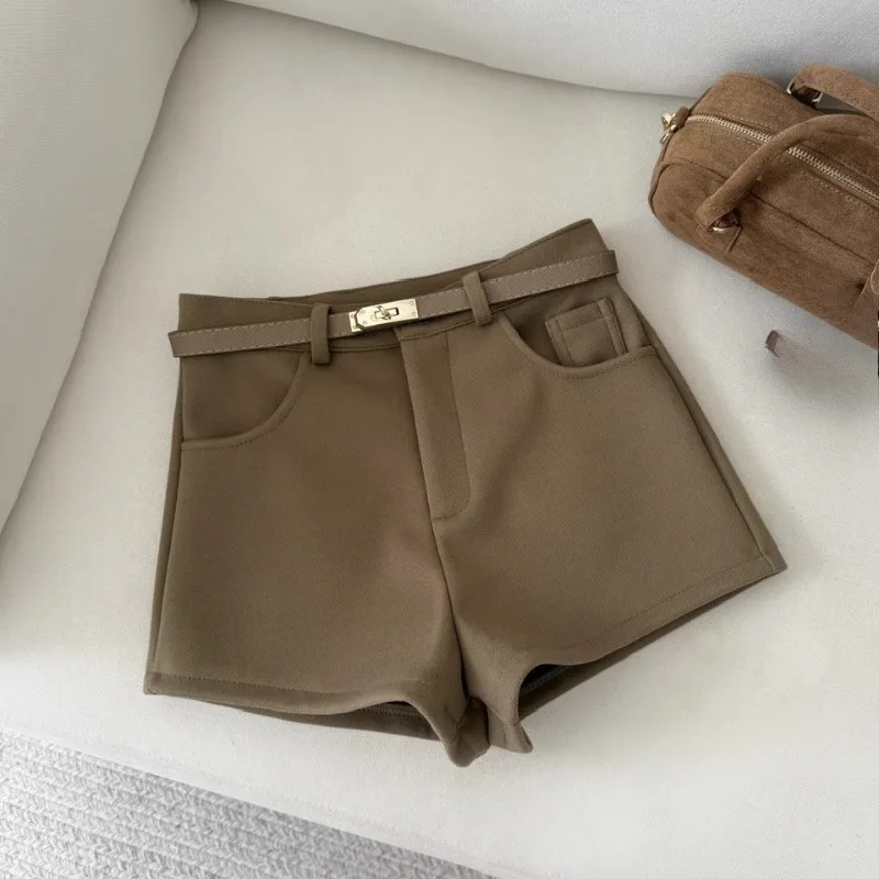 Woolen Shorts Mujer Autumn Winter Thick Solid Women Pants Korean Fashion Versatile High Waist Pantalones Cortos