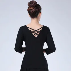 Women Dance Wear Top Latin Dance Backless Cross V-neck Short Sleeved Slim Fit Sexy National Standard Ballroom Dance Top Summer