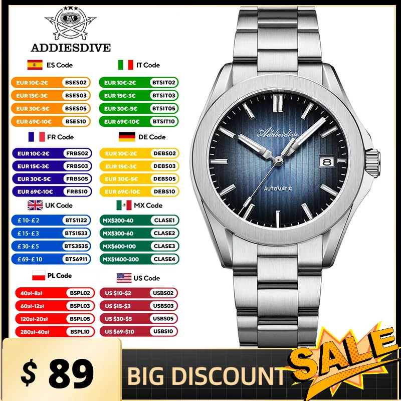 

ADDIESDIVE AD2080 Watch For Man BGW9 Blue Luminous 20Bar Waterproof Sapphire Glass Japan NH35 Automatic Mechanical Watch reloj