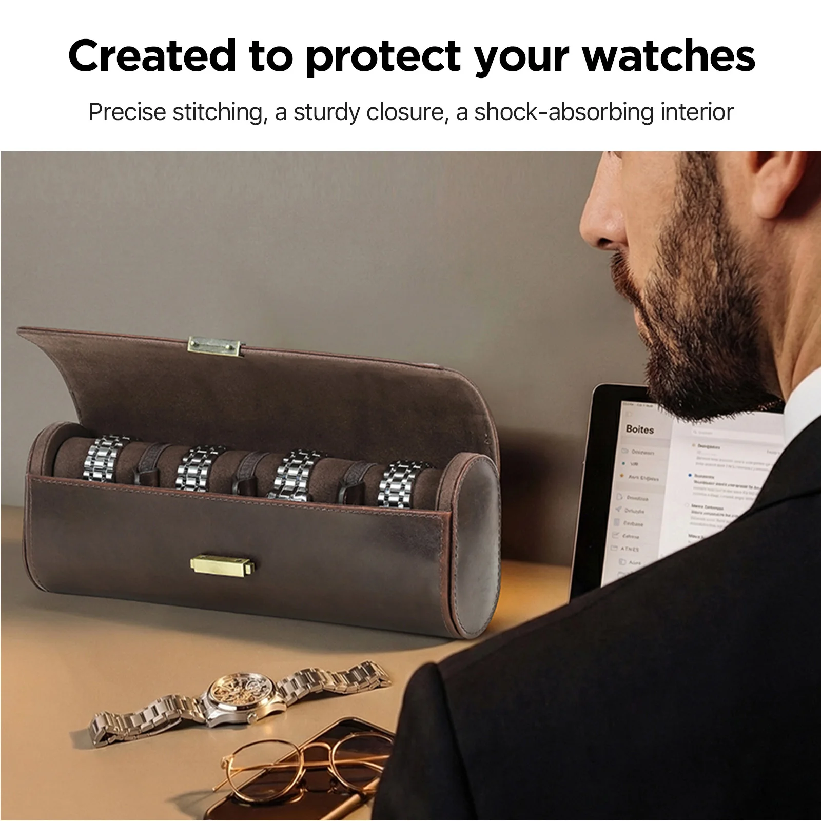 CONTACTS FAMILY Genuine Leather 1/2/3/4 Slots Watch Case Watches Travel Storage Display Organizer Box for Men Gift