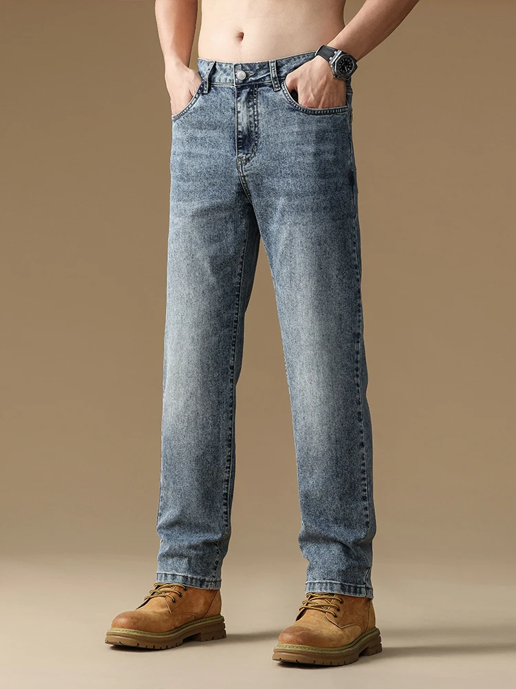 2025 nouveaux hommes décontracté longs jeans classique hommes jambe droite denim pantalon à jambes larges lâche décontracté rétro lavé denim pantalon