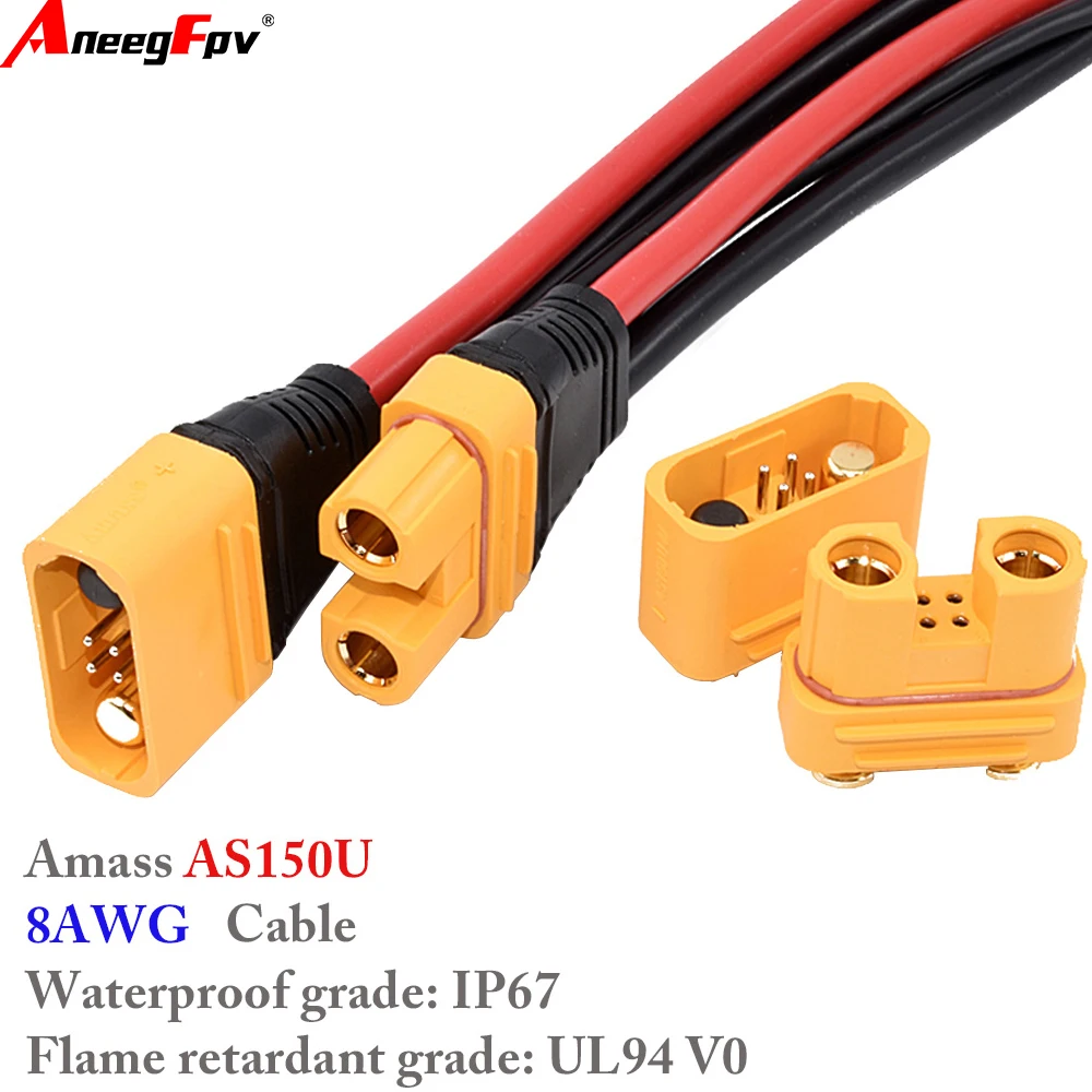 Amass AS150U 70A Copper Plated Male Female Plug Connector Resistance Adapter Cable 55CM 35CM for RC Racing FPV Drone Model Parts