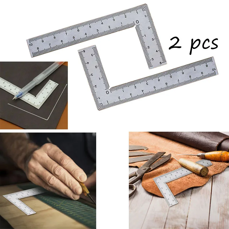 2pcs Stainless Steel L-Shaped Double-Sided Precision Scale Ruler-High-Accuracy Measuring Tool for Leather Design Metal Materi
