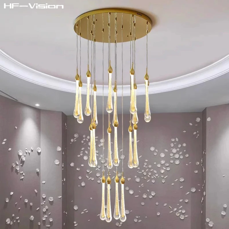 

New minimalist water drop Gold crystal shade ceiling chandelier Lighting,Lustre LED pendant Lamp stair restaurant kitchen island