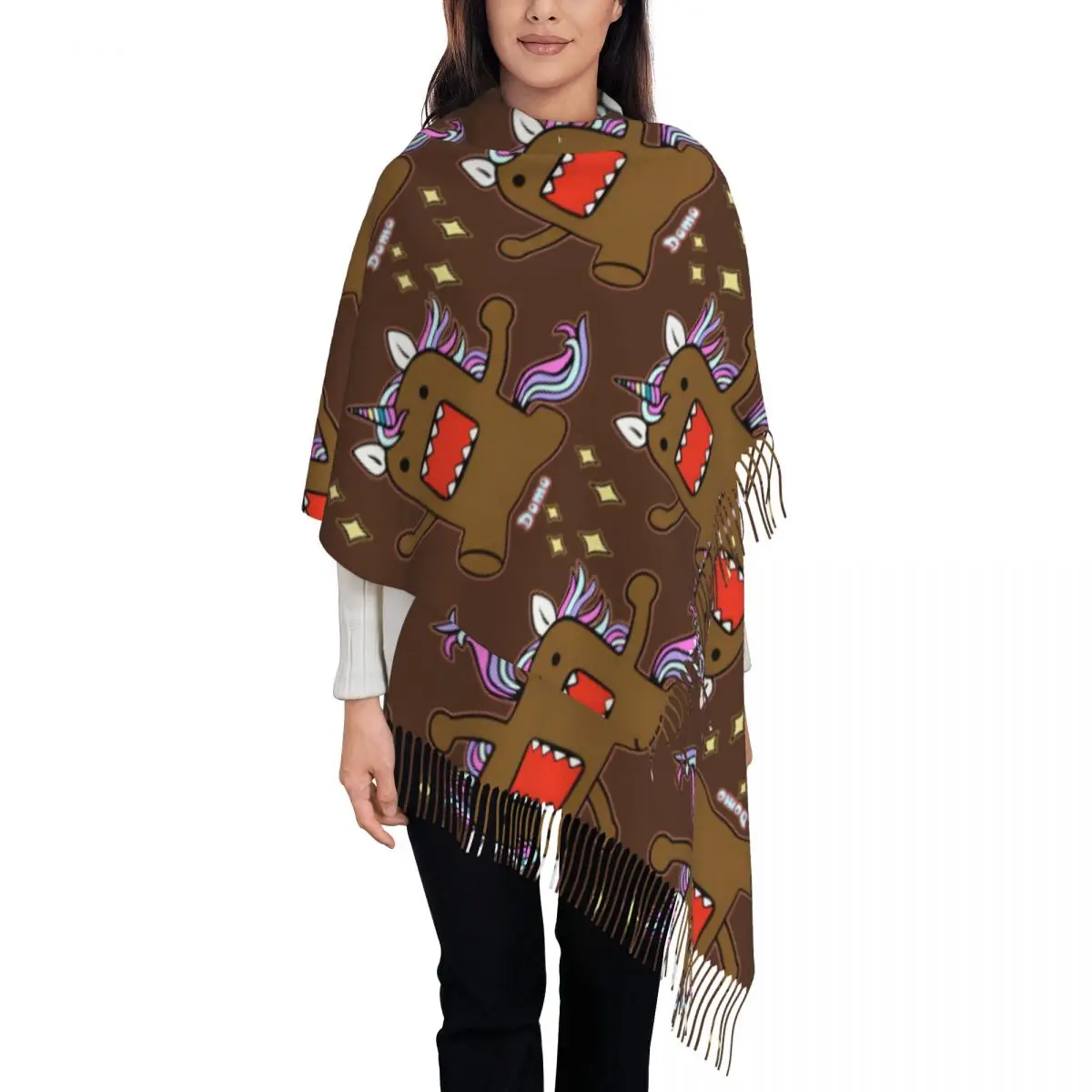 

Domo Unicorn Shawl Wraps Women Winter Large Soft Scarf Animation Cartoon Brown Domo Kun Neckerchief Shawl Scarves