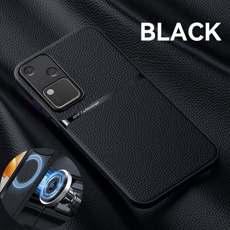 

Кожаный противоударный мягкий нескользящий чехол для телефона Vivo V29 Lite V50 V30 V27 V40 Pro 5G со встроенной металлической пластиной, силиконовый чехол
