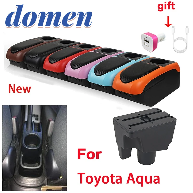 For Toyota Aqua Armrest For Toyota Aqua Prius C Car Armrest Center Storage box USB cup holder Interior Parts special Retrofit