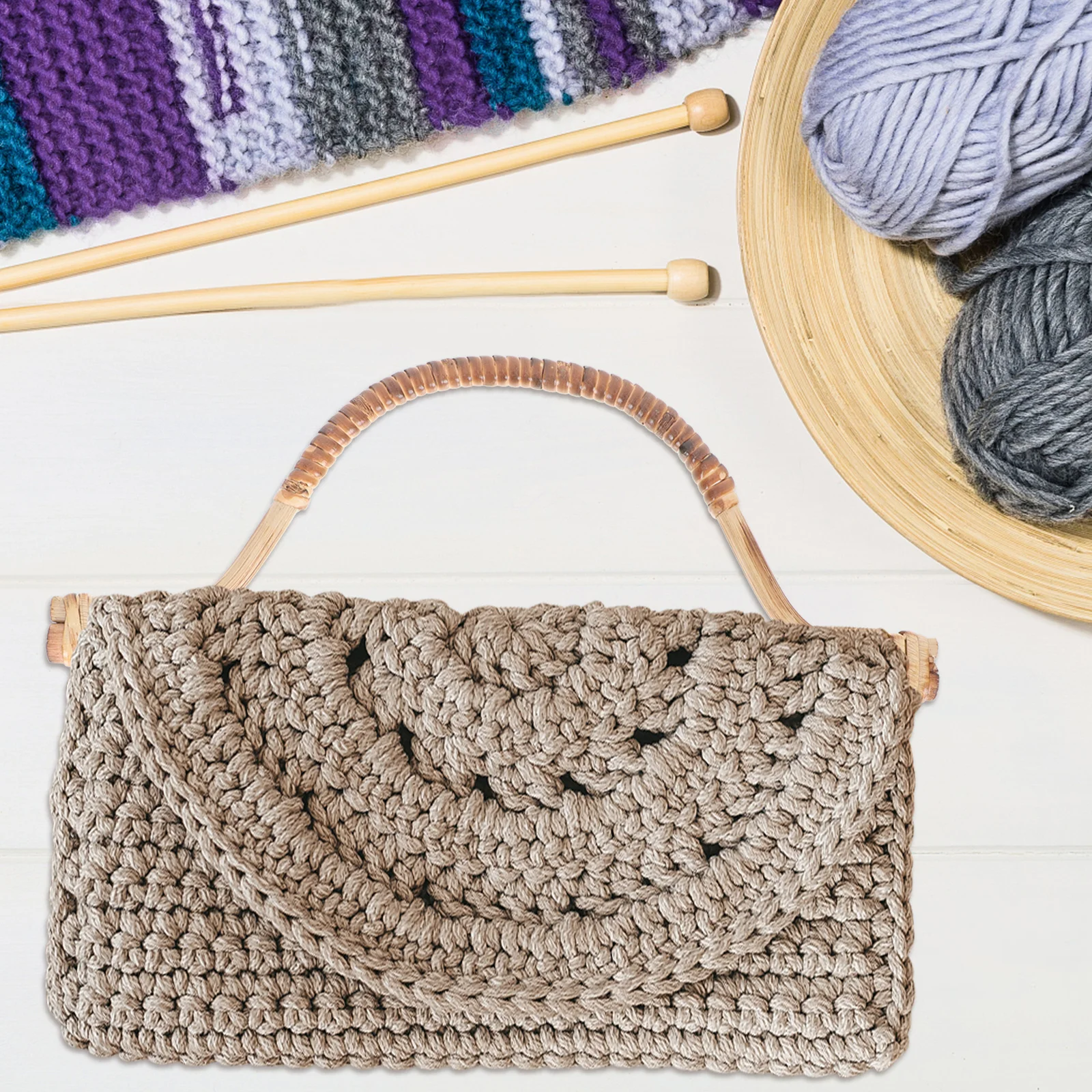 

2Pcs Bamboo Bag Handles Stylish D Shape Half Handles Replacement for DIY Handbag Accessories Shoulder Bag Craftwork