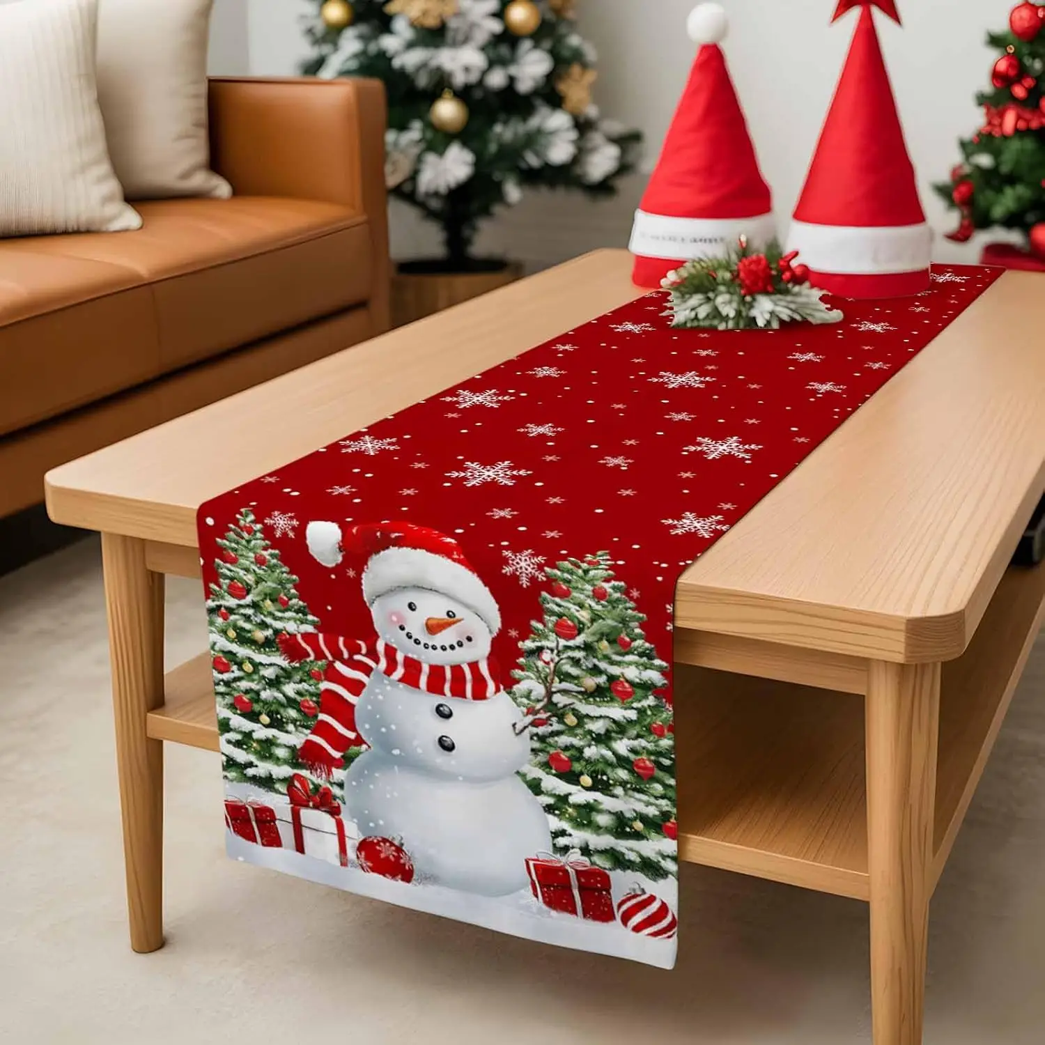 Christmas Snowman Xmas Tree Table Runner Party Decor Reusable Winter Xmas Kitchen Dining Table Runner Christmas Decorations