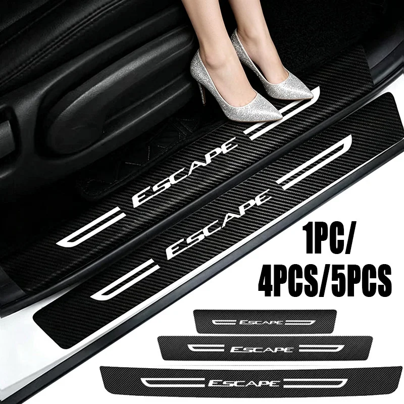 Car Door Threshold Scuff Plate Stickers Carbon Fiber Strip Anti-Stepping for Ford ESCAPE Logo Protective Film Decals Accessories