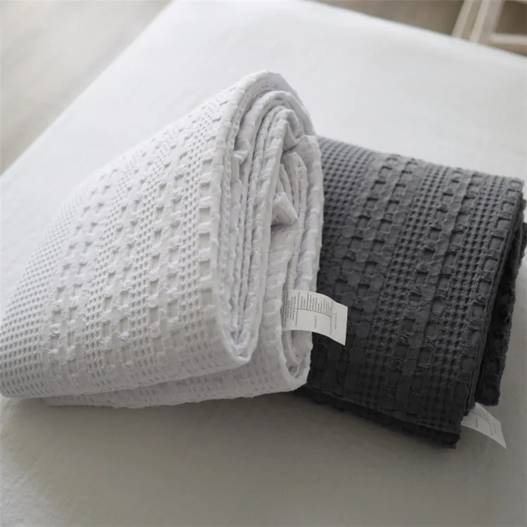 Waffel karierte Baumwoll-Sofa-Einwurf decke, Luft zustand Sommer-Quilt-Decken für Betten, weiches Heim bettdecke, solide Tages decke – Detail 3