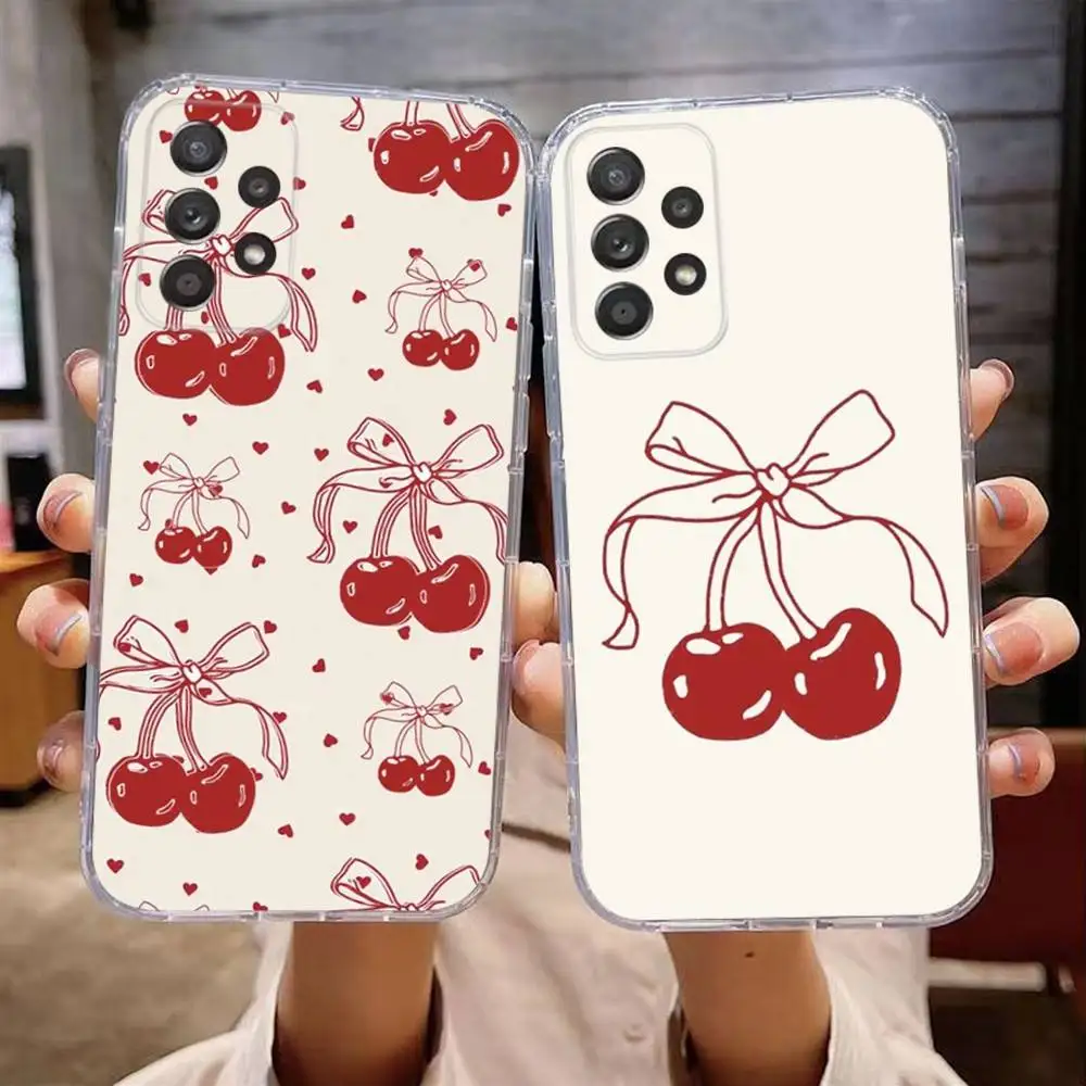

Red Cherry Phone Case For Samsung Galaxy A,71,70,52,51,40,31,50,50S,30S,21S,12,10,Note20ultra Transparent Cover