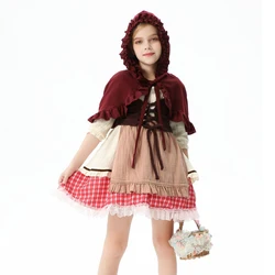NEW Girl Little Red Riding Hood Costume Retro Lolita Prairie Girl Spooktacular Cosplay Fancy Party Dress Carnival Halloween