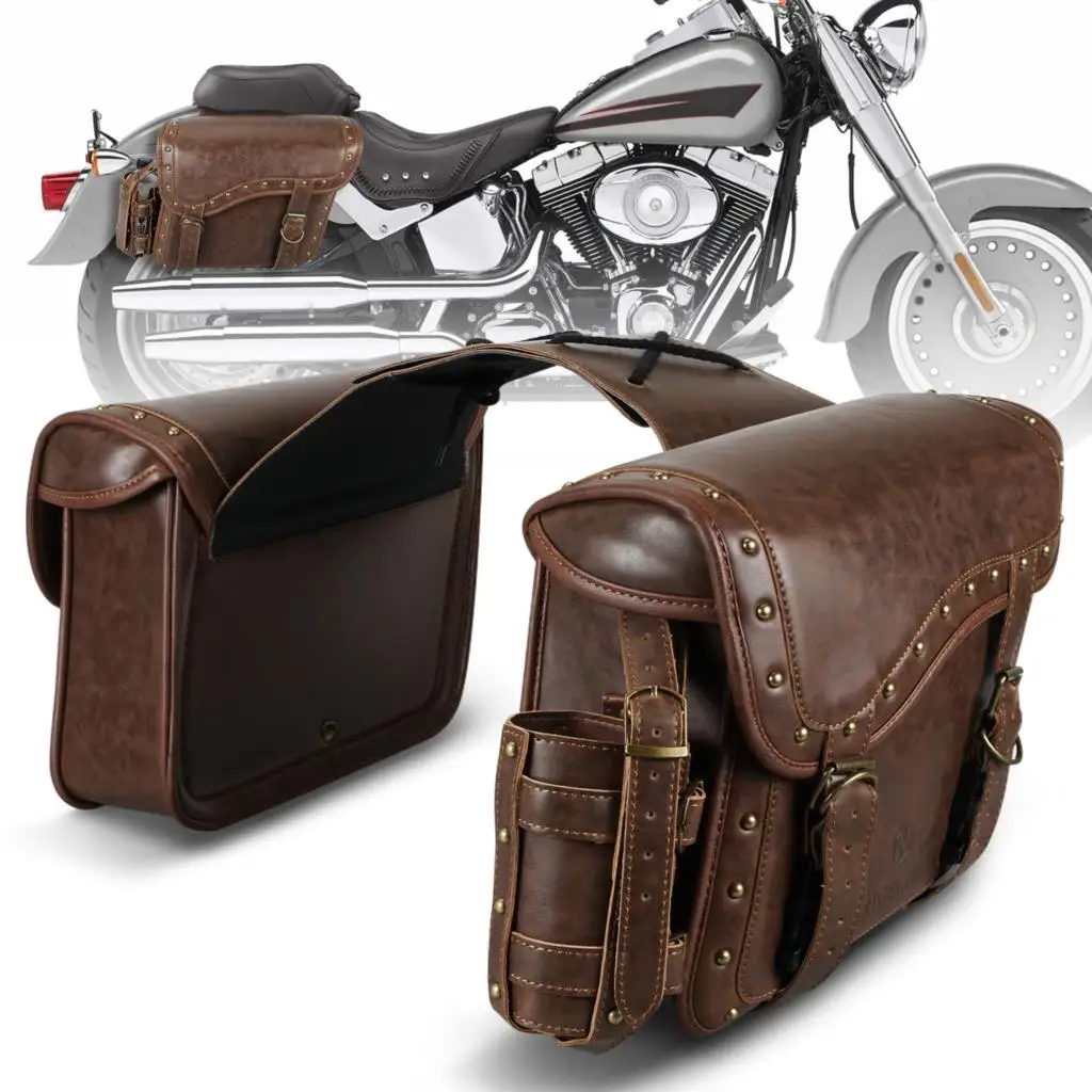 Waterproof Vintage Motorcycle Saddlebags PU Leather Large Capacity Motorbike Rear Frame Side Bags Outing Travel Storage Package