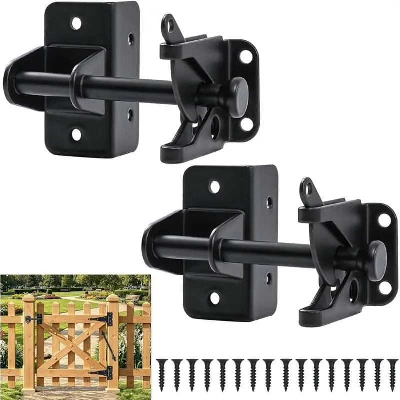 M11K-Self Locking Gate Latch For Wooden Fence, Heavy Duty Automatic Gravity Fence Latch For Wood Metal Gate, 2 Pcs
