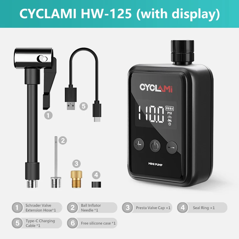 CYCLAMI HW125 Портативный электрический насос для велосипеда, 150 PSI — фото товара