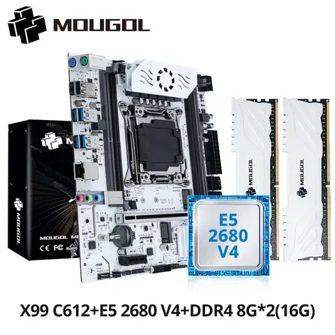 MOUGOL X99 Kit scheda madre Chip C612 con CPU E5 2680 V4 e DDR4 16G (2*8G) 2133 MHz Memoria NVME PCIE3.0 SATA3.0 per host desktop