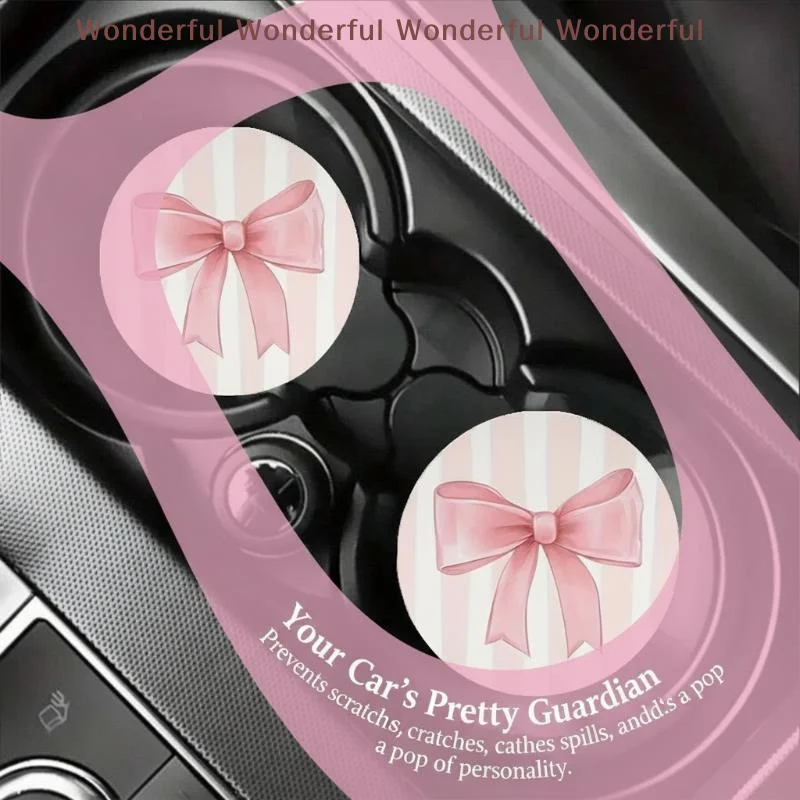 Car Cup Mat NonSlip Pink Bow Design Universal Cup Holder Coaster Set for Stylish Auto Interior 6pcs view 3