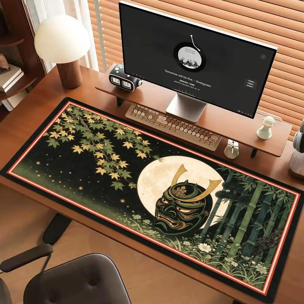 Bamboo Moon Japanese Mask Table Mat Mouse Pad Smooth Glide Large Size Non Slip Base For Zen Style Office