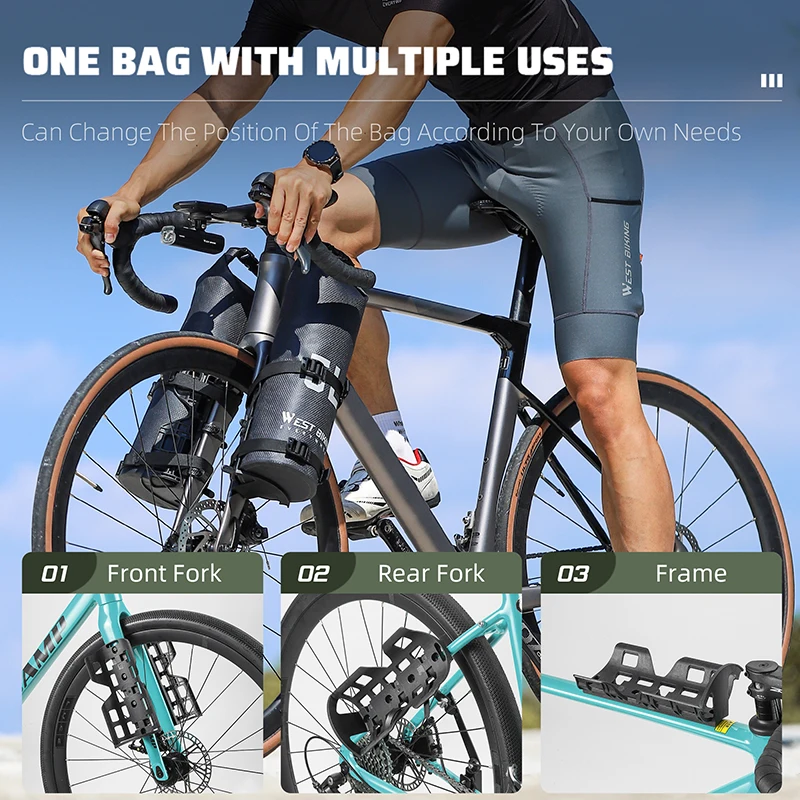 WEST BIKING 2PCS Portable Bicycle Fork Bag 5L Full Waterproof Mountain Bike Front&Rear Fork Bag E-bike Scooter Bike Frame Bag