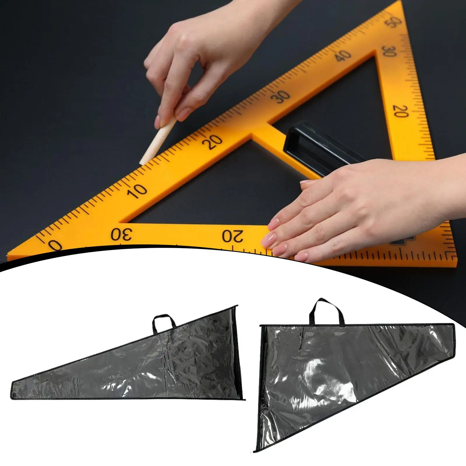Large Triangle Ruler Carrying Case Teaching Equipment with Zipper Tote Case for Engineering Black Board Whiteboard