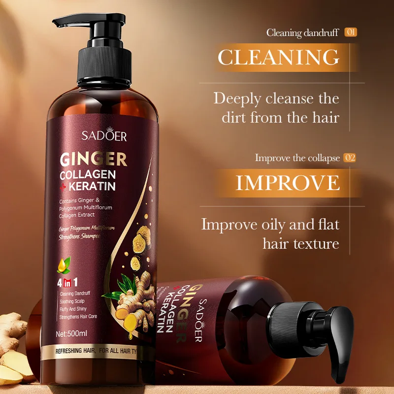 شامبو الزنجبيل الطبيعي 500 مل مع He Shou Wu، شامبو عشبي لتقوية الشعر للنمو والتنظيف والمغذي #2