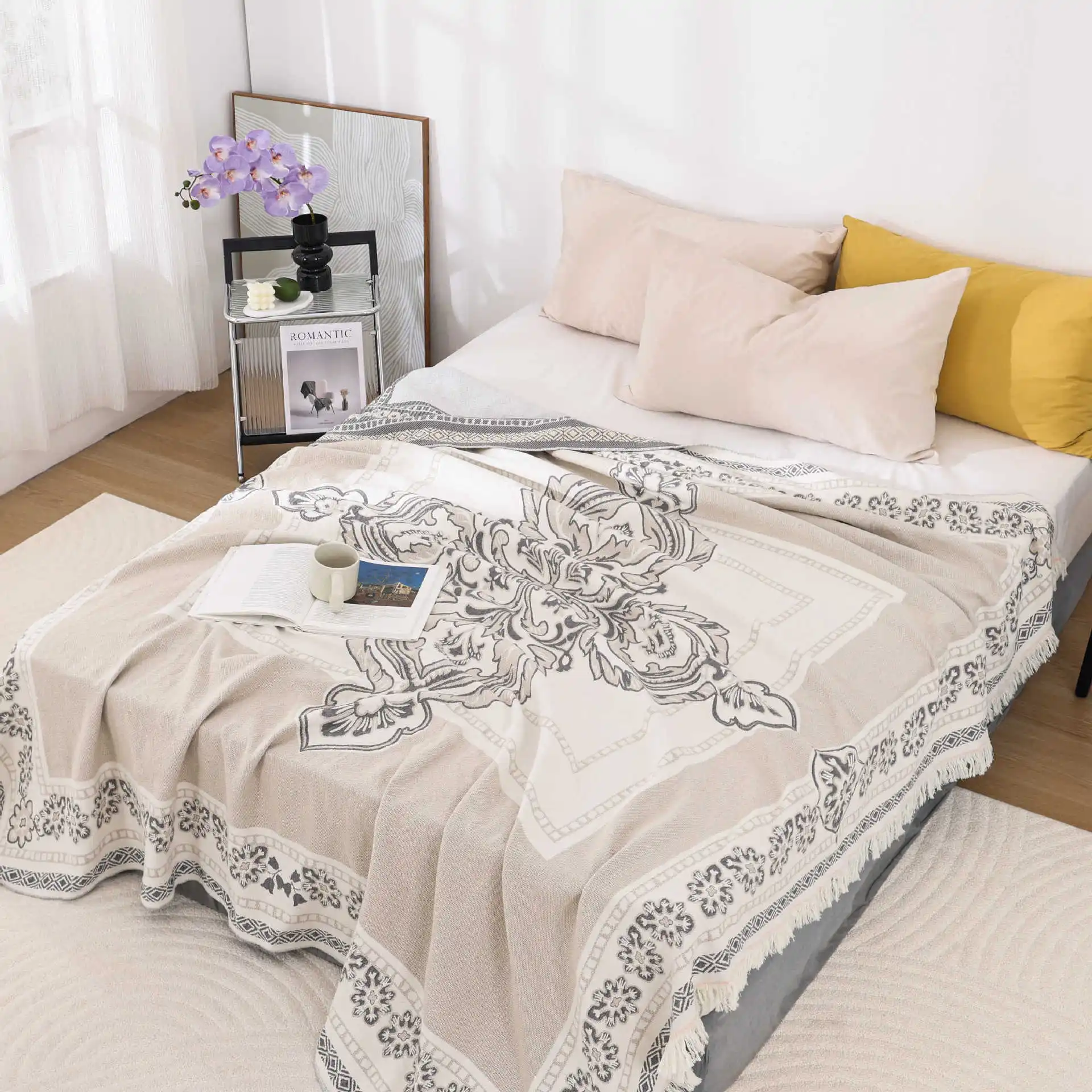 

Europe Flower Cotton Blanket Bedspread with Tassel on the Sofa Beds 200*230 150*200 High Quality New