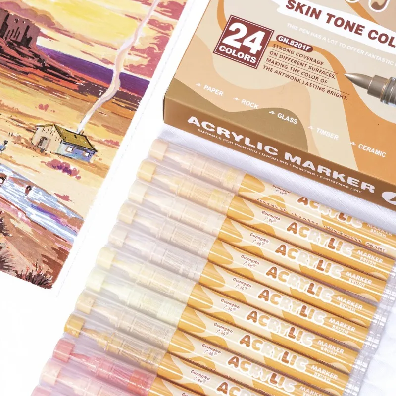 

24/48 Colors Skin Tone / Macaroon Acrylic Paint Pens Brush Tip Paint Marker Sketch Portrait Manga Drawing Illustration Sketching