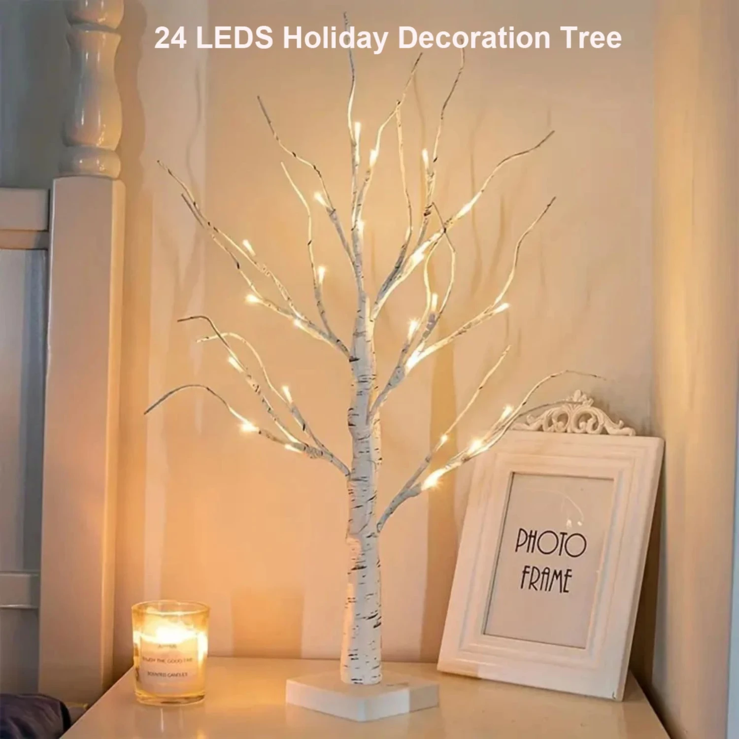 

1PC USB Battery Birch Tree Light 24in/60cm Artificial Tree Christmas Halloween Thanksgiving Decoration Landscape Tree Lamp