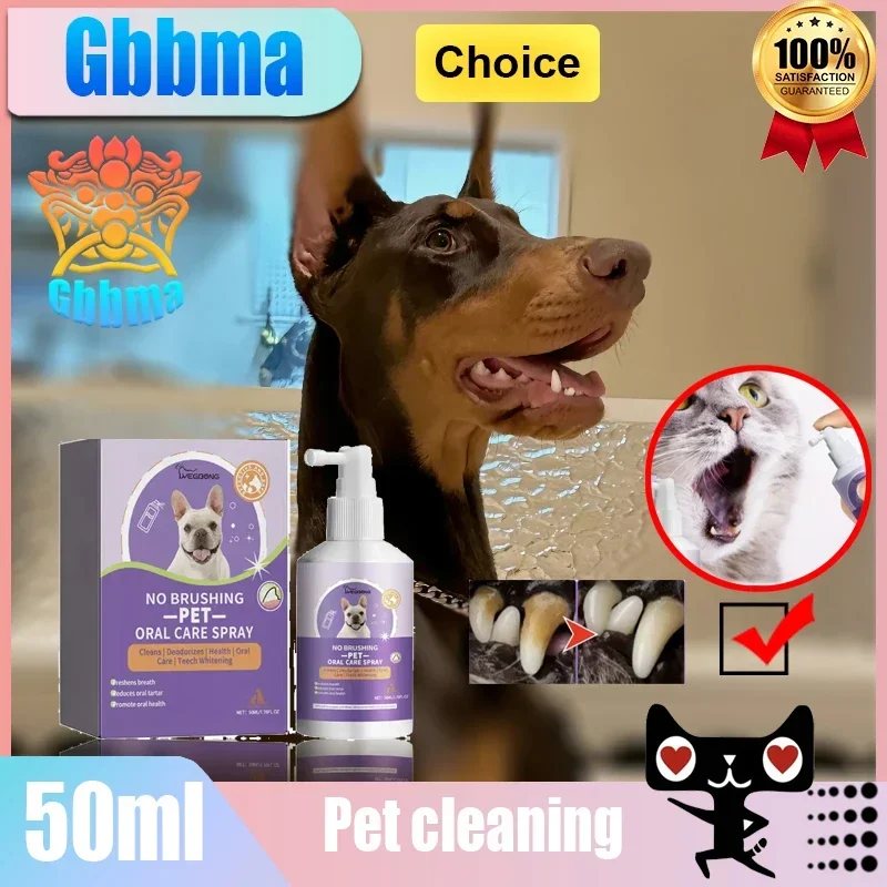 

Gbbma 50ml Cleaning spray for dog and cat teeth，Pet mouth cleaning tartar stains Get Rid of bad breath freshen up your breath