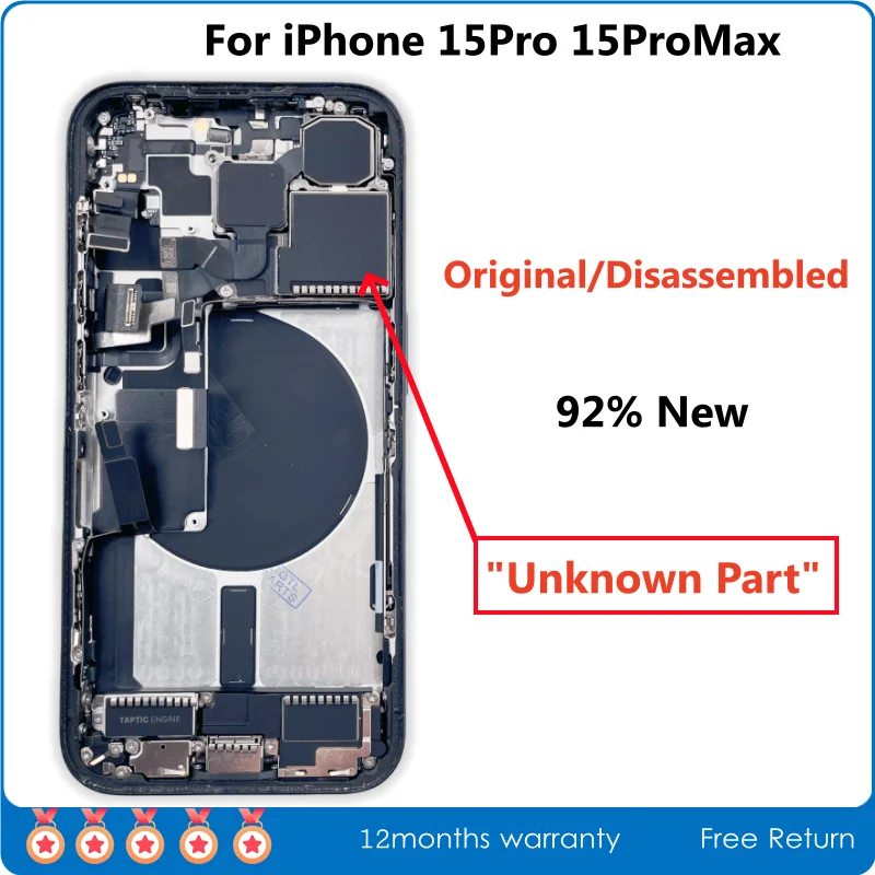 

95% New, Original Disassembled Middle Housing Back Glass Cover For iPhone 15 Pro Max, with Rear Camera NFC Wireless Assembly