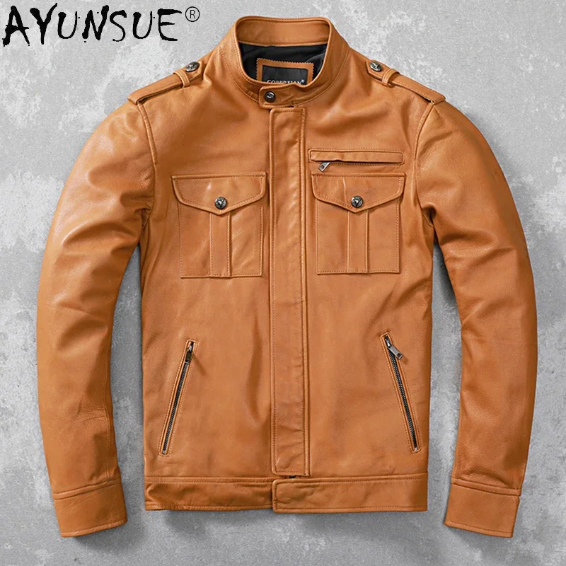 

AYUNSUE 2020 Men's Clothing Real Sheepskin Leather Jacket Men Motorcycle Mens Jackets Autumn Coat Male Chaqueta Hombre LXR676