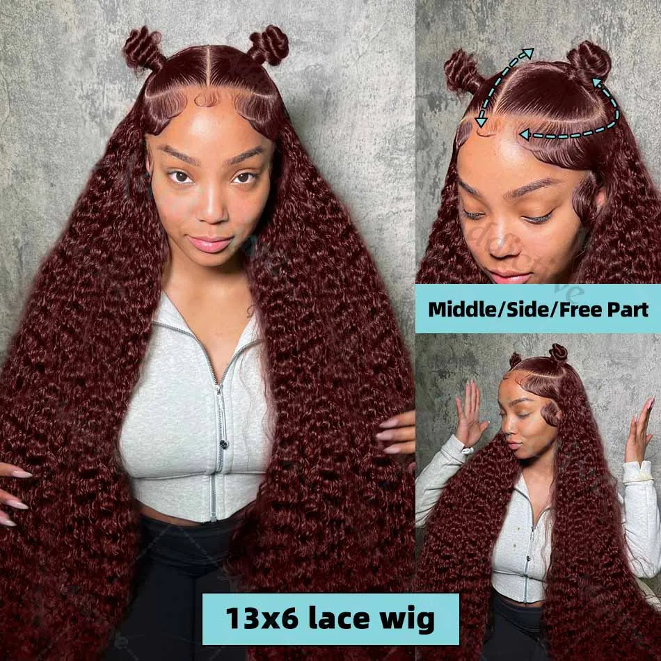 30 Inch Reddish Brown Deep Wave 13x4 Lace Frontal Wig 220% Colored Curly Brazilian 13x6 HD Lace Front Human Hair Wigs For Women