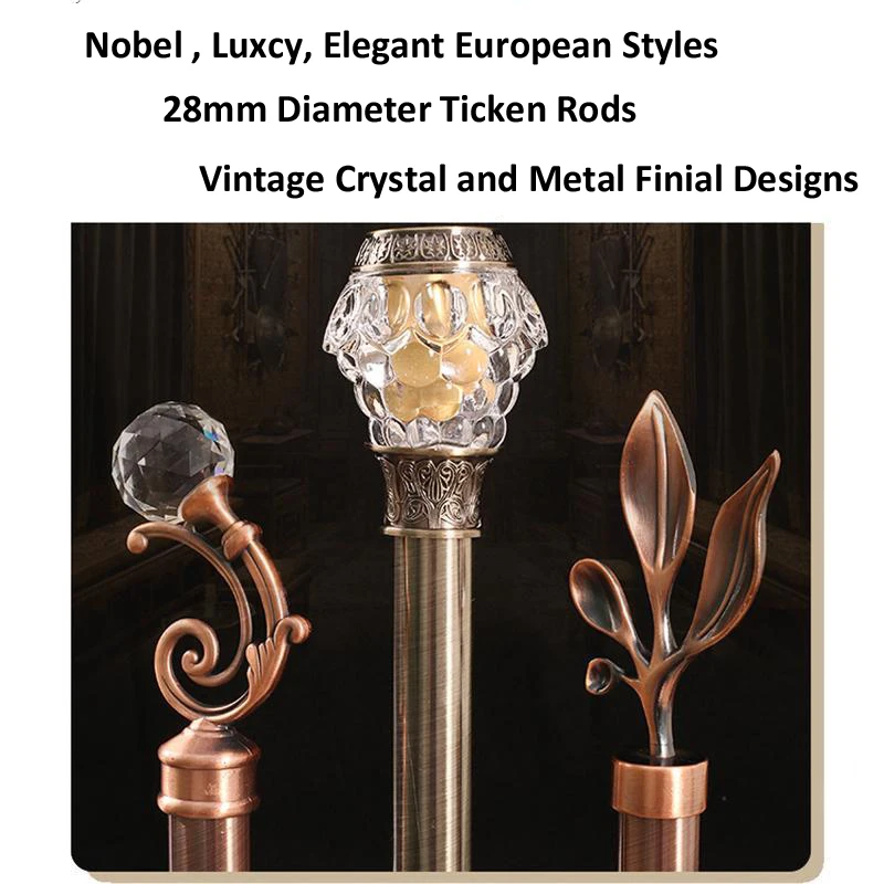 Sungshida Quality ORB Vintage Metal Art Leaf Finial Big 28mm Diameter Single Curtain Pole Drapery Rod Set Metal Brackets