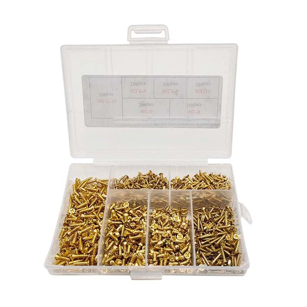 1200pcs Gold Plated Carbon Steel Countersunk Self Tapping Screws M2 M2.5-Phillips Head Kit For Wood Plastic Model Frame Assembly