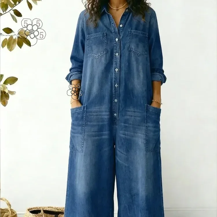 2026 Spring New Women's Clothing European American Spring Autumn Fashion Sexy Single breasted Shirt Long Skirt Loose jumpsuit