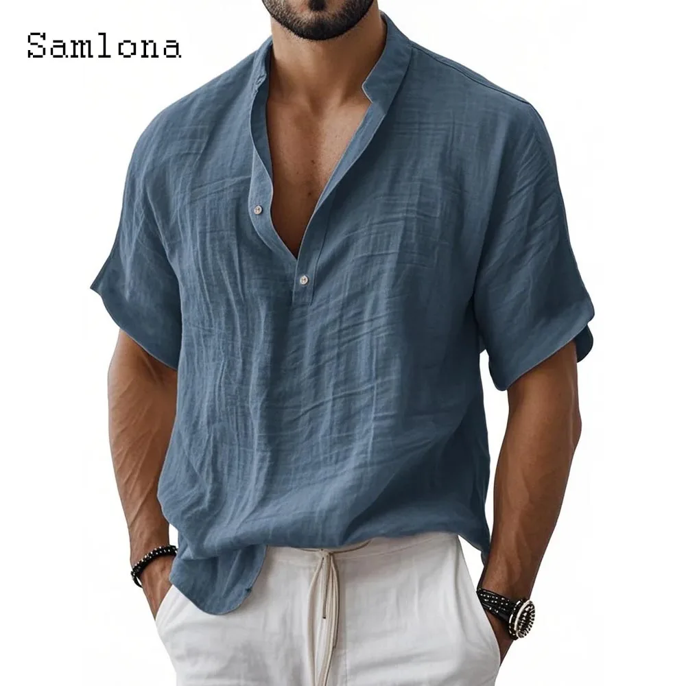 Men Short Sleeve Casual Board Shirt Clothing 2025 Summer Fashion Open Stitch Tops Solid Navy White Blouse Mens Thin Beach Shirts